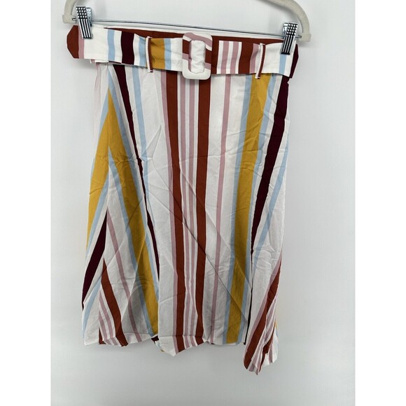 ZARA Striped Midi Skirt Belt Rainbow BLOGGER Favorite High Waisted Swing Boho S